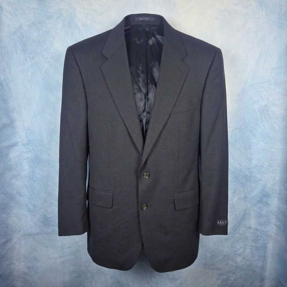 Ralph Lauren Mens 42T Blazer Wool Blend Micro Stripe 2 Button Sport Coat Gray